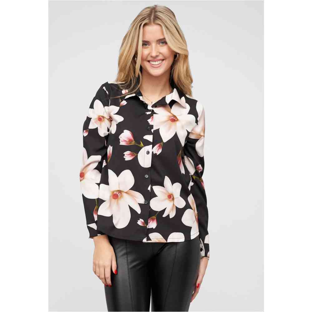 Cloud5ive - Button placket and floral print Blouse - Zwart